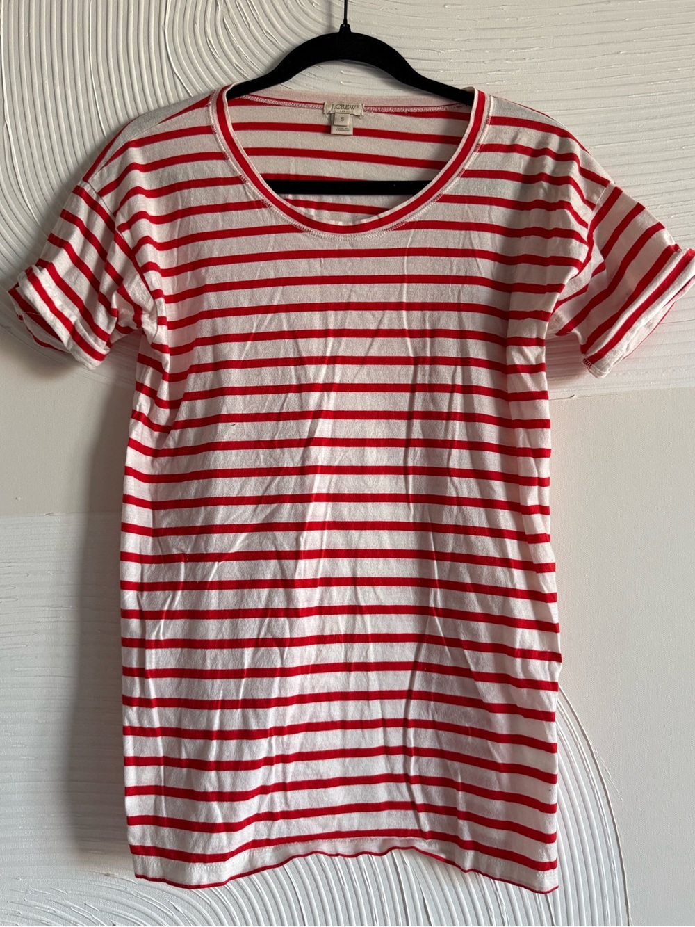 J. Crew White Tee with Red Horizontal Stripes